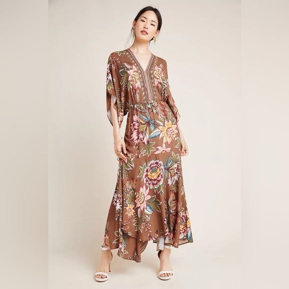 Farm Rio Valentina Brown Midi Dress - Picture 1 of 6